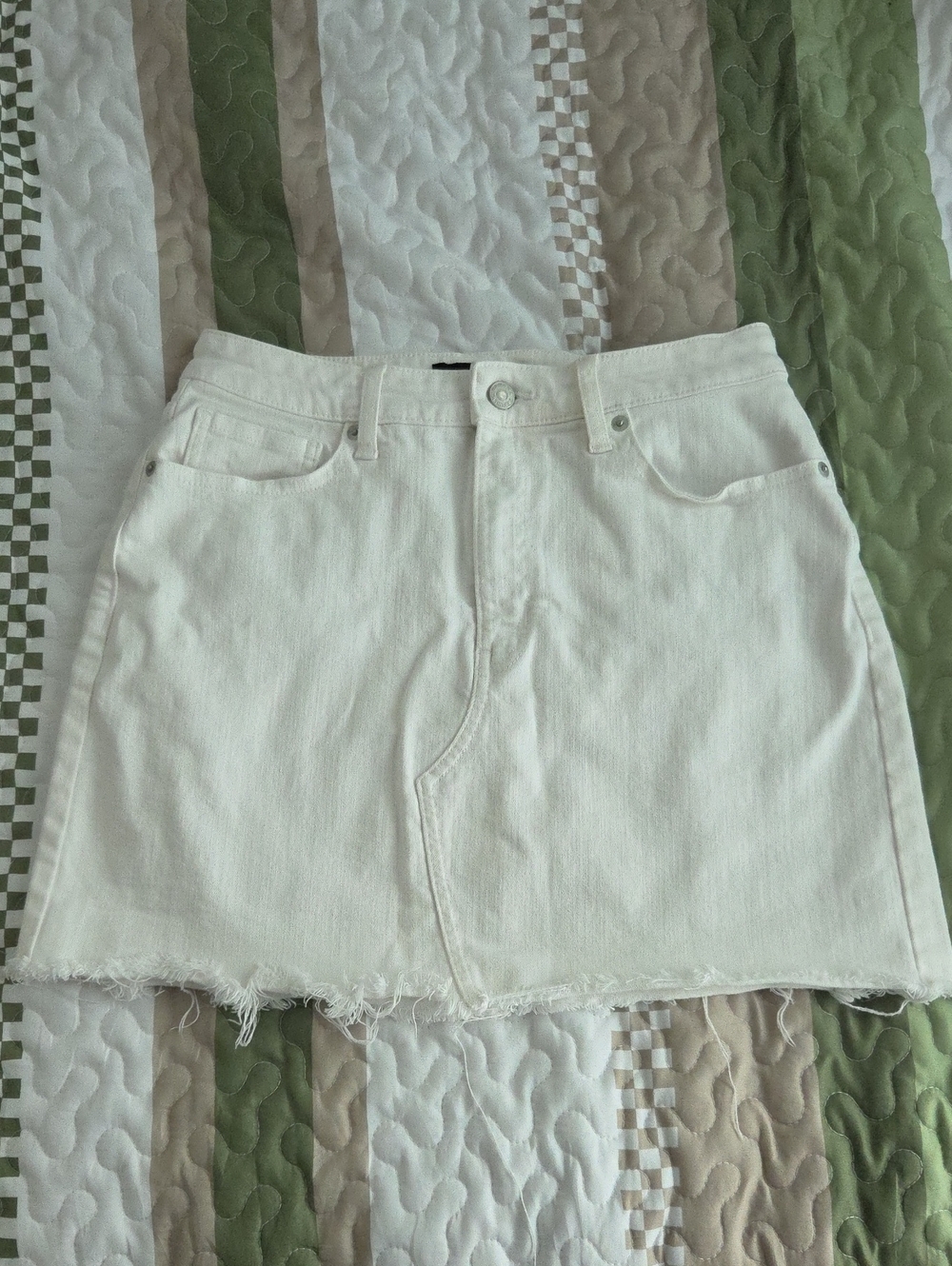 Banana Republic Off-White Denim Mini Skirt with Raw Hem